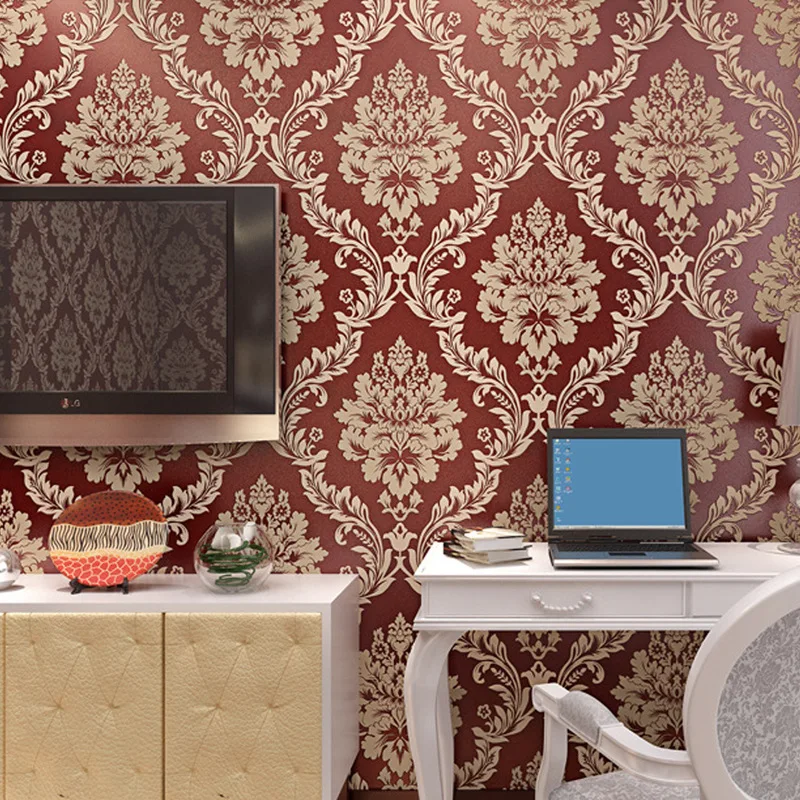 Нетканые обои с 3D тиснением Дамасские королевские Цветочные Настенные люкс