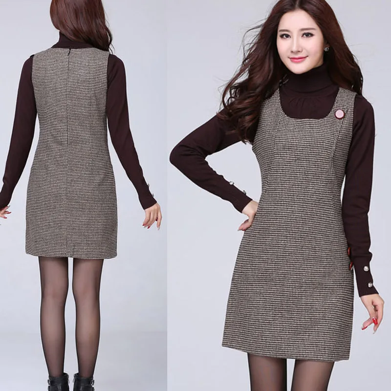 Модное женское платье 2019 новое шерстяное без рукавов большого размера тонкое на