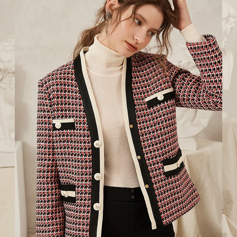 Женская клетчатая куртка элегантный короткий кардиган Женский однобортный