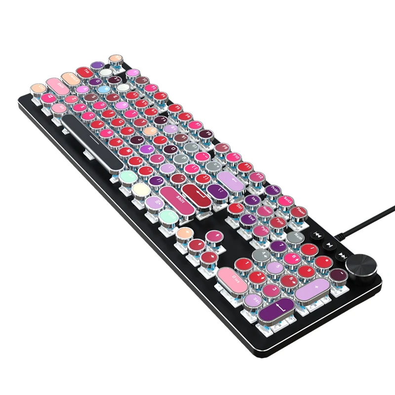 

Steampunk Game Mechanical Keyboard Metal Panel Round Retro Keycap Backlit Wired Computer Peripherals for Desktop Laptop