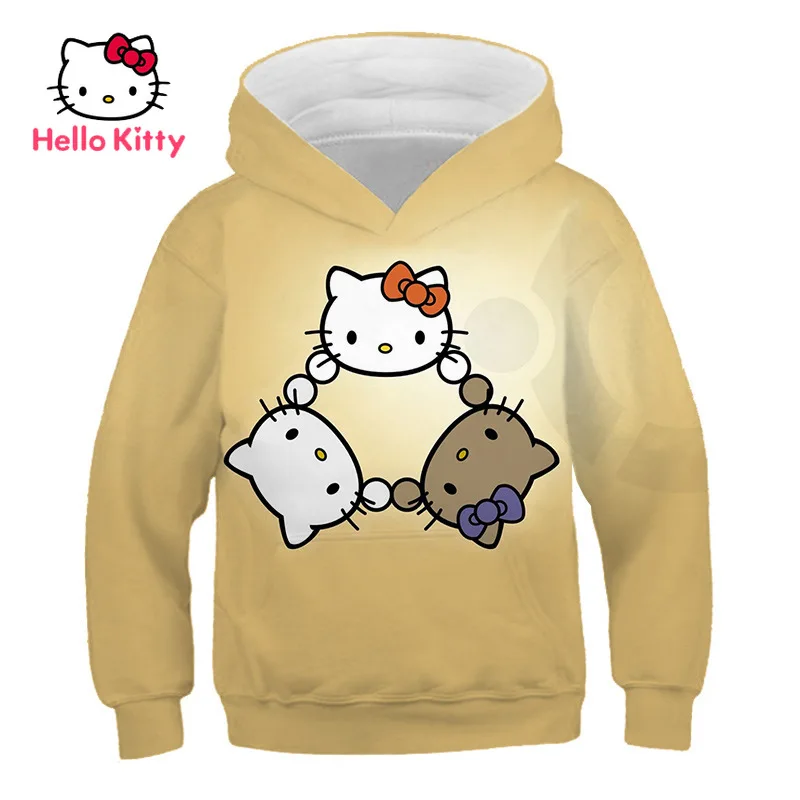 

Свитер Hello Kitty для девочек на осень/зиму, пуловер, Свободный Повседневный Универсальный свитер с капюшоном, Новинка