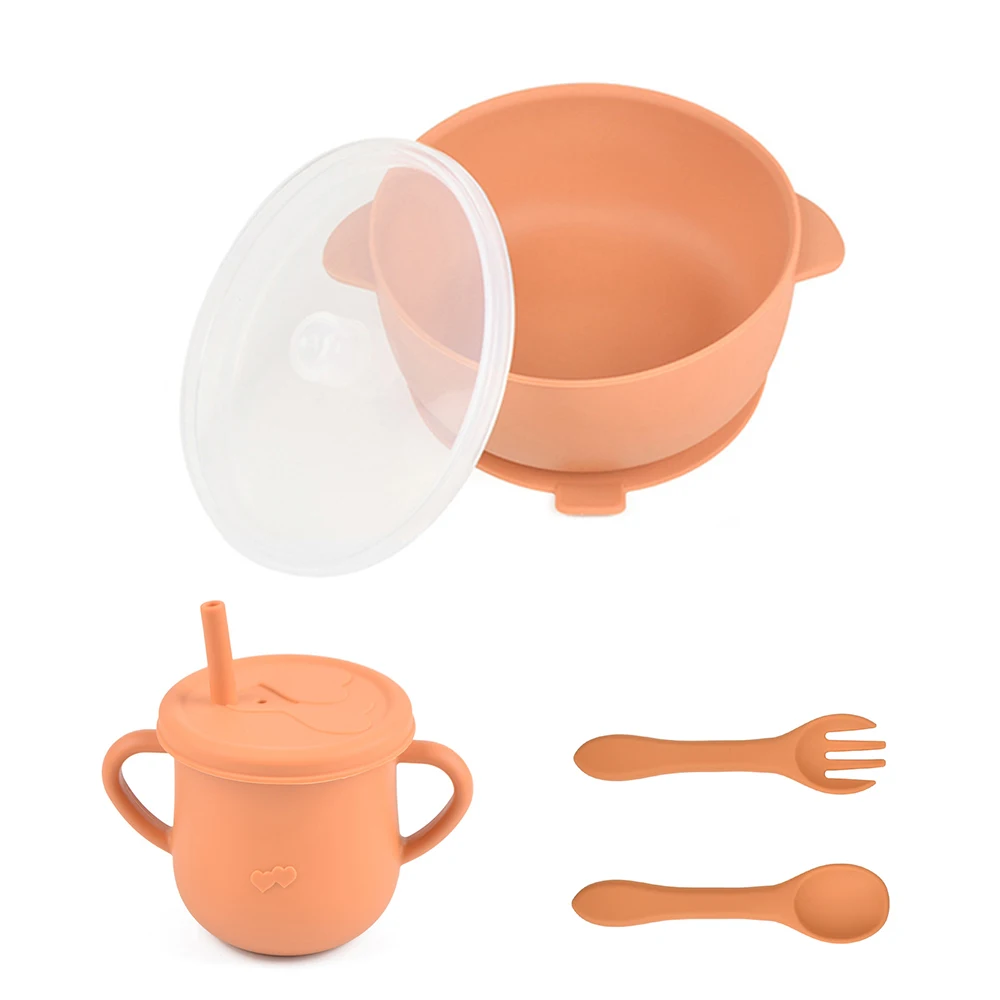 4 Pcs/Set Baby Silicone Bowl Sippy Cup Spoon Sets Children's Tableware Silicone Dishes BPA Free Silicone Portable Tableware Gift