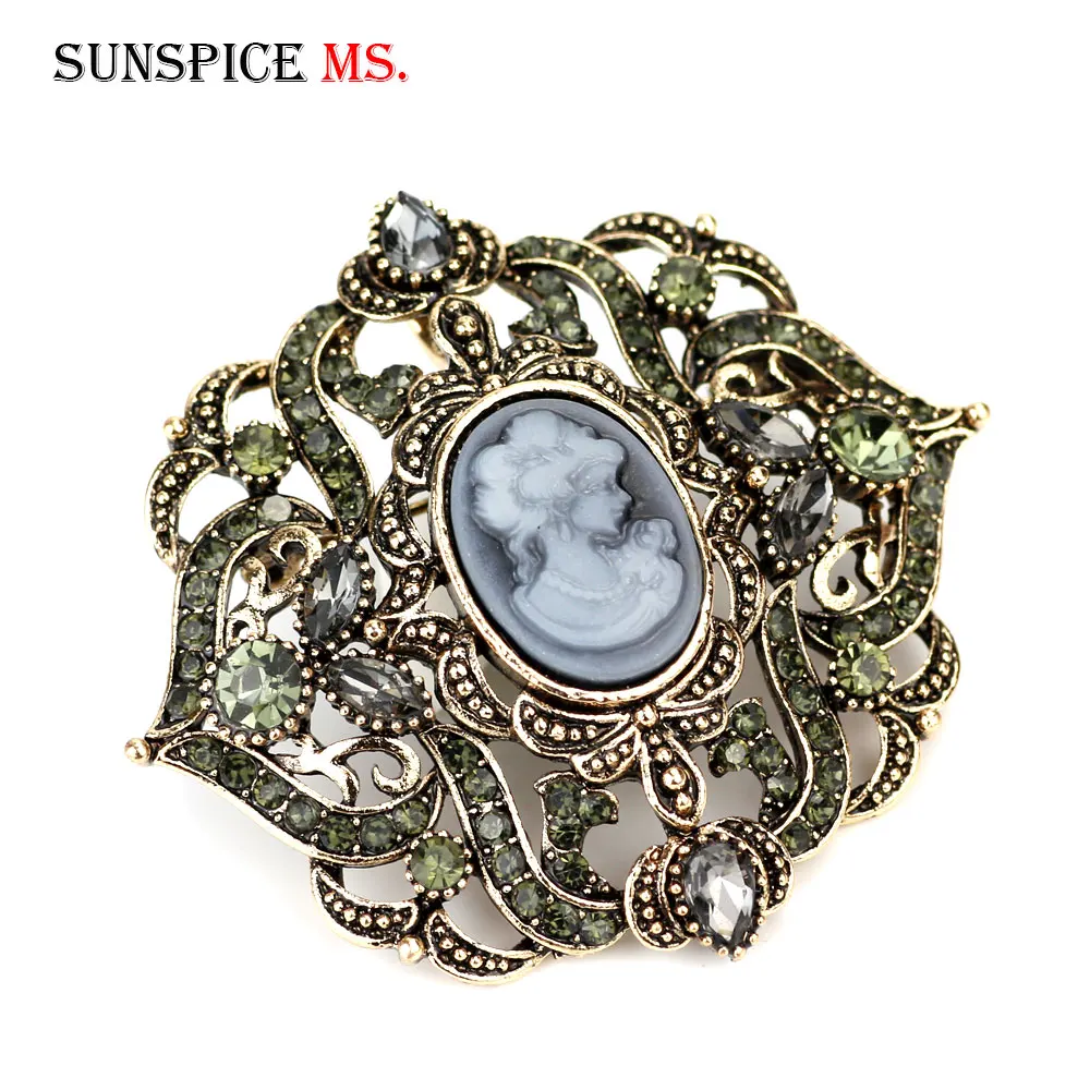 Женская винтажная брошка SUNSPICEMS с серыми кристаллами на голову в богемном стиле