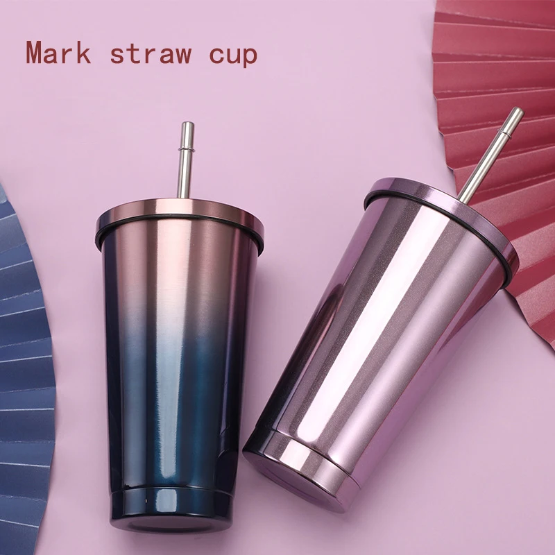 

500 мл кружка из нержавеющей стали с соломенными кофейными напитками, чашки для пива, чайные кружки с крышкой, кухонные принадлежности для на...