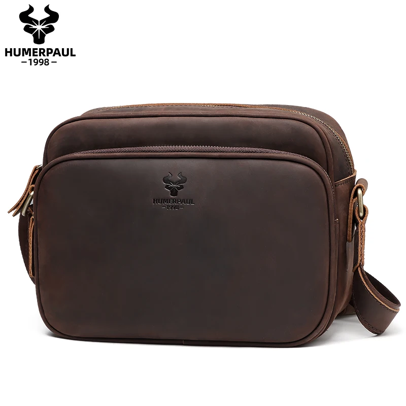

Сумка на плечо HUMERPAUL мужская из кожи Крейзи Хорс, саквояж кросс-боди в винтажном стиле, вместительный чемоданчик на ремне для Ipad