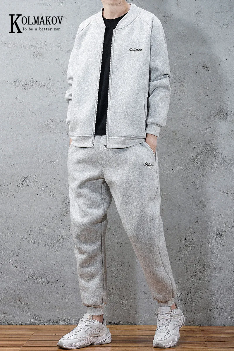 

KOLMAKOV New Man Autumn Winter Sports Casual Hoodie Suit Handsome Two-piece Set In Solid Color Male 5 Color Size M-4XL