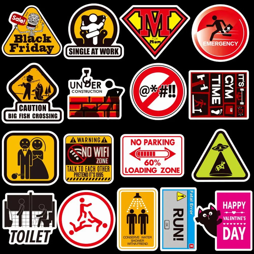 

Decor Sticker Laptop Suitcase Car Sticker DIY Scrapbook Danger Warning Signs Stickers Banning Reminder Graffiti Sticker