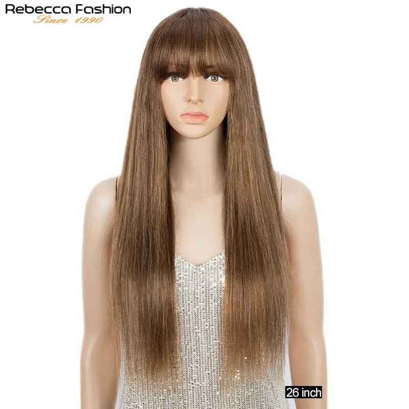 Длинные прямые волосы челки блонд коричневые человеческие парики для женщин