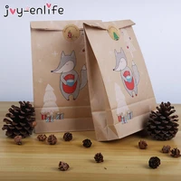 12pcs christmas kraft paper bag xmas stickers set fox moose gift paper bag stickers xmas candy food cookies packing paper bags