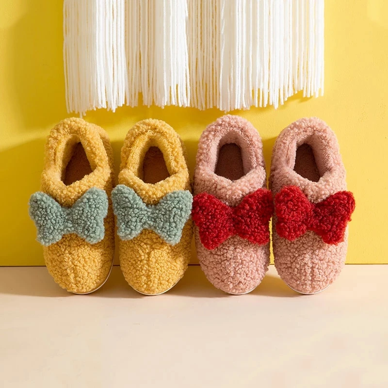 

New Fashion Women Slipper For Winter Fur Slides Home Soft Shoes Lndoor Bow Cute Furry Fluffy Soft in-sole Comfortable Shoes