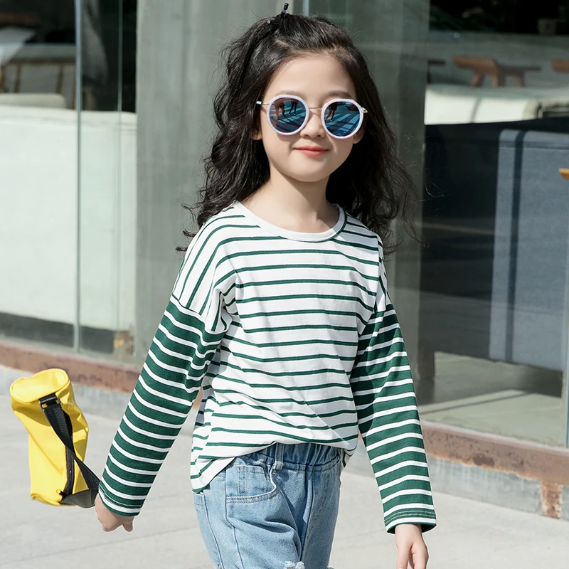 Детская футболка для девочек хлопковая в полоску с длинными рукавами подростков