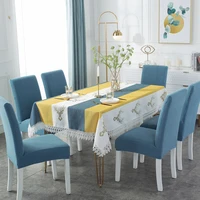 plaid decorative linen tablecloth with tassel waterproof oilproof thick rectangular wedding dining table cover tea table cloth