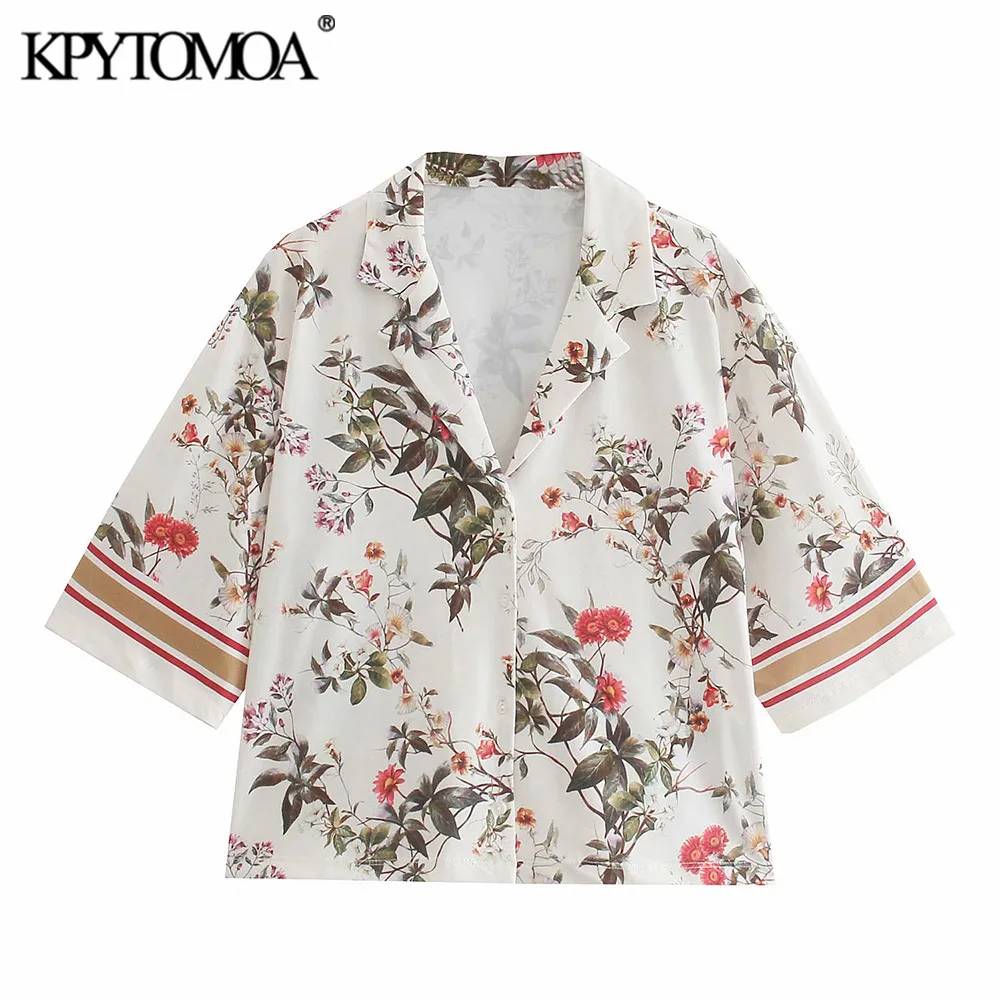 

Женская винтажная блузка KPYTOMOA, с цветочным принтом, с коротким рукавом, на пуговицах, 2021