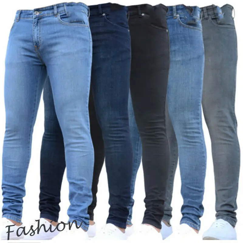 Джинсы мужские облегающие модные однотонные брюки-карандаш потертые брюки из