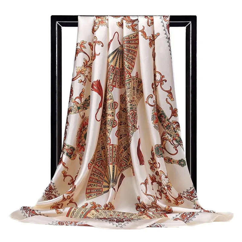 45 Шелковые шарфы для женщин, платок с квадратной головкой, хиджаб, шарф для девушек, роскошный бренд, шаль 90 см, бандана, большая накидка, глушитель - Цвет: 45