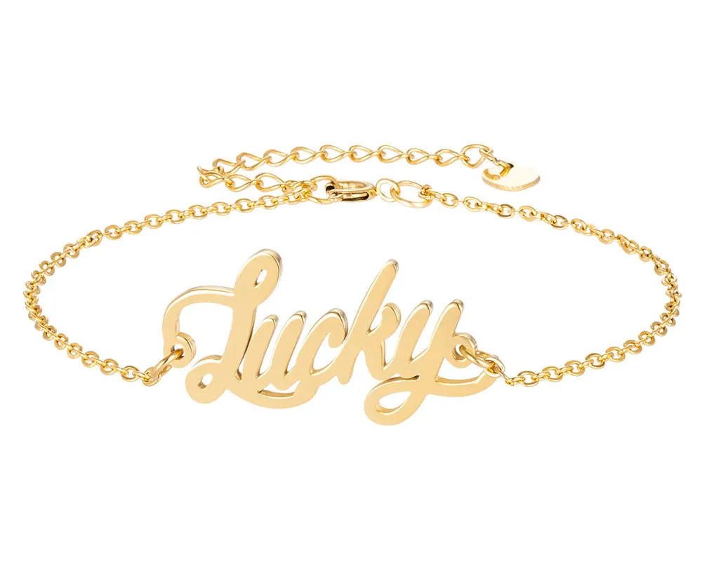 

Lucky Name Bracelet Women Girl Jewelry Stainless Steel Gold Plated Nameplate Anklet Pendant Femme Mother Girlfriend Best Gift