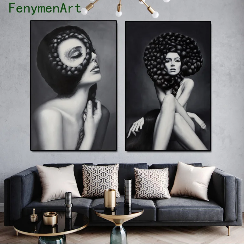 

Fashion Woman Black White Canvas Paintings Sexy Girl Poster and Print Nordic Wall art Pictures for Living Room Home Decor