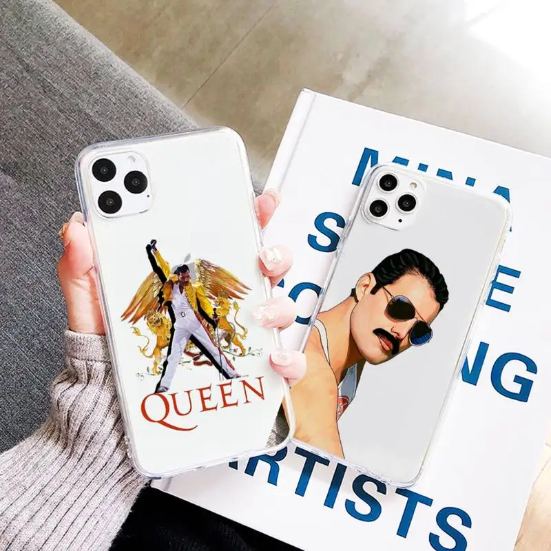 

Freddie Mercury Queen band Phone Case Transparent for iPhone 7 8 11 12 13 mini pro X XS XR MAX Plus