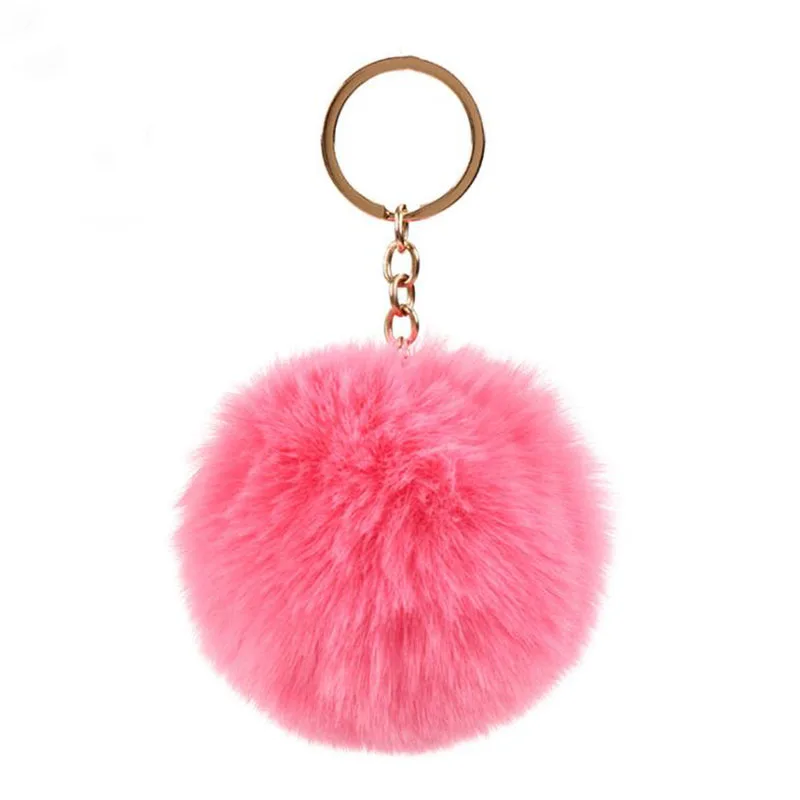 8cm Simple Pompom Fur ball Keychain Artificial Rabbit Fur Animal Key Chain For Woman Car Bag Accessories Key Ring 15 colors