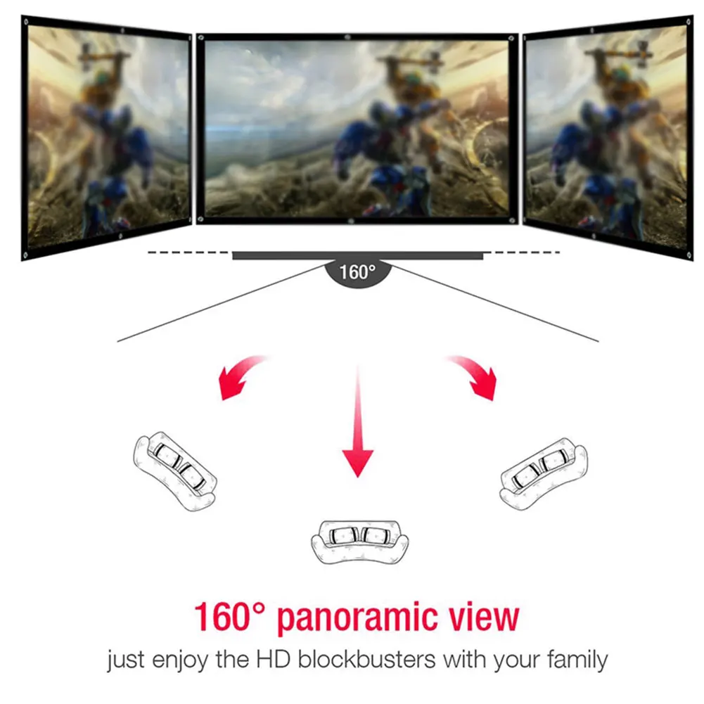 

Pull Down Movie Screen HD 1080p Foldable Portable Anti-Crease Projection Projector Movie Screen 60 72 84 92 100 120 150 Inch