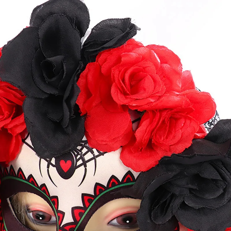 

Halloween Lace Veil Day Of The Dead Halloween Ghost Mask Red Rose Flower Headband Mask Halloween Carnival Party Accessoris