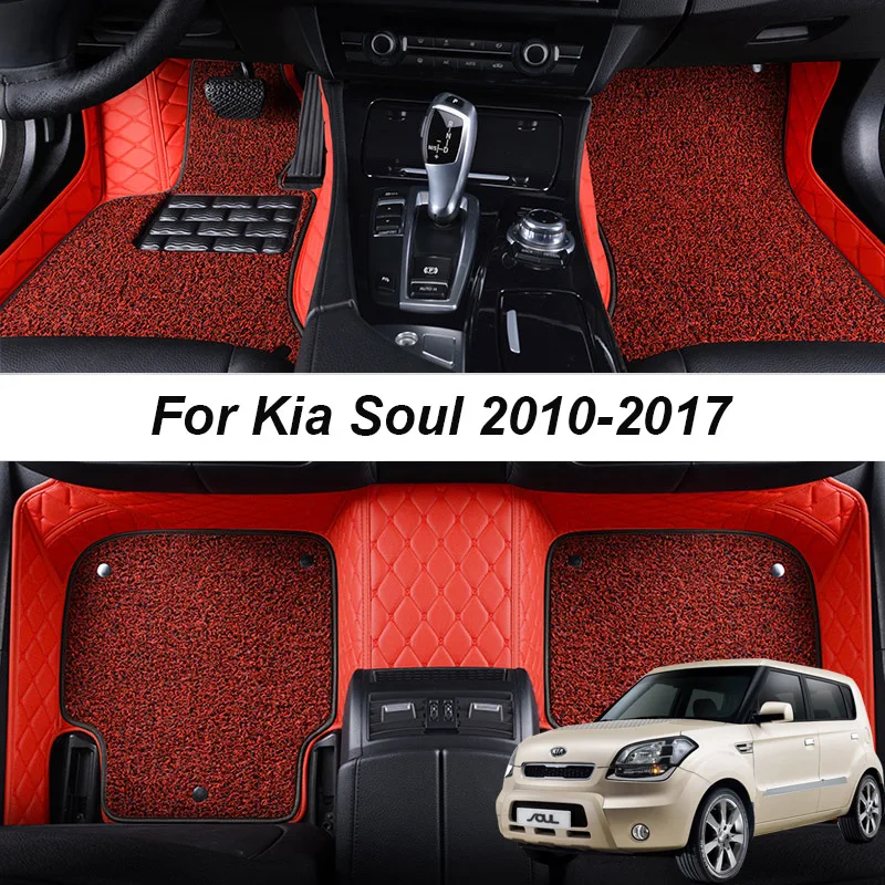 

Double layer Leather 3D interior Parts Customized Car Floor Mats For Kia Soul 2010 2011 2012 2013 Carpets Rugs Pads Accessories