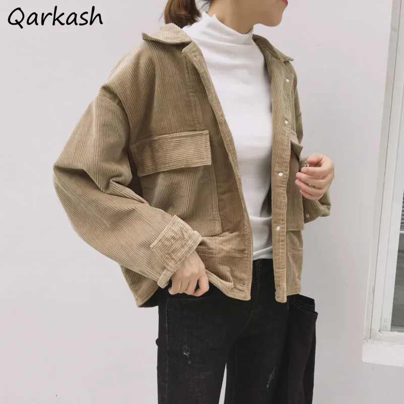 

Укороченный жакет Женский, ретро, вельветовый, модный, Ulzzang, универсальный, осенний, минималистичный, женский, Harajuku, свободный, 3 цвета, Повсед...