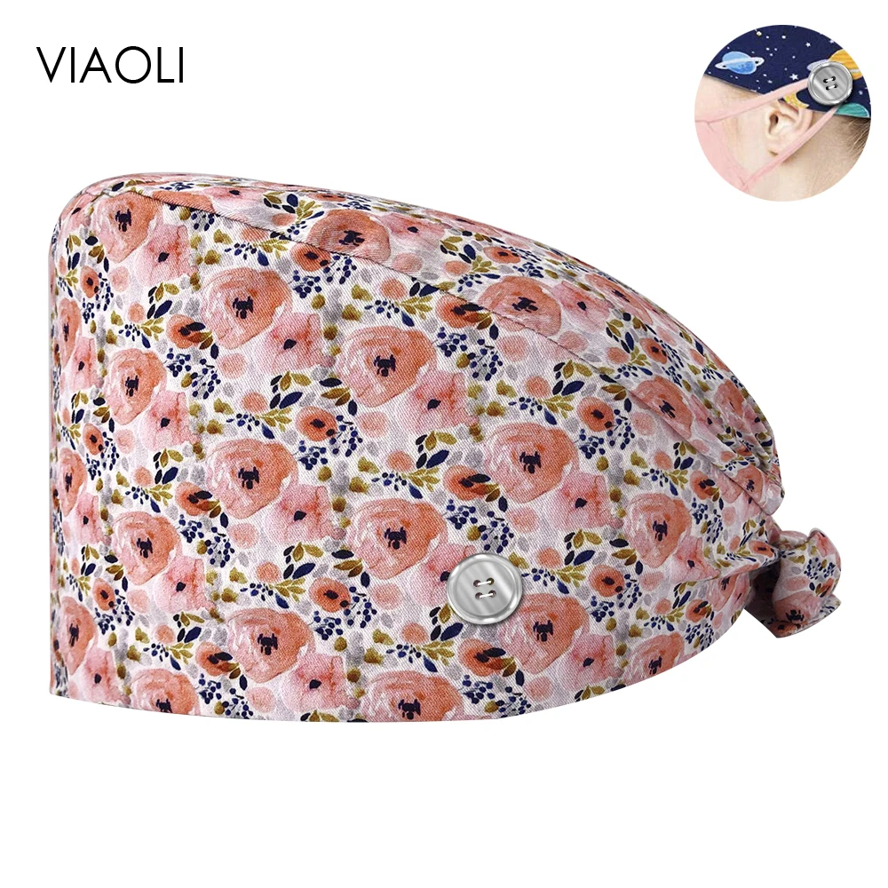 

Unisex Lab Dustproof Work Hat Beautician Work Caps Pet Grooming Scrubs Cap with Sweat-absorbent New Cartoon Printing Doctor Cap