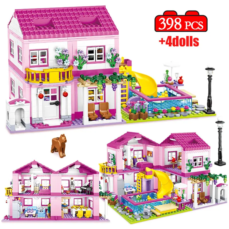 

City 1 Change 3 Summer Double-storey Villa Architecture Building Blocks Friends DIY Graden Flower Figures Bricks Toys For Girls