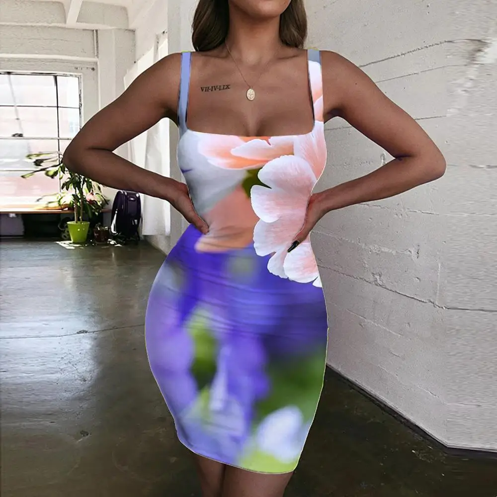 

Giyu Flower Dress Women Flowers Halter Sleeveless Psychedelic Bodycon Dress Art 3d Print Womens Clothing Party New Beach Fashion