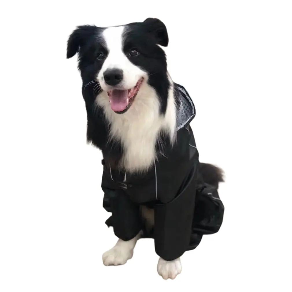 

Big Dog Raincoat Breathable Reflective Big Hat Four-legged Pet Adjustable With Top Zipper Durable Raincoat