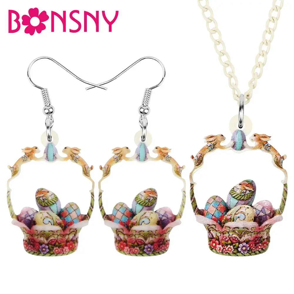 Bonsny акриловый милый кролик корзина Цветочные яйца Ювелирные наборы серьги