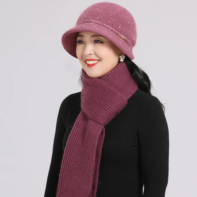 

Women's knitted hat scarf cap neck warm winter hat middle-aged fashion women beanie warm woolen cap 5 colors