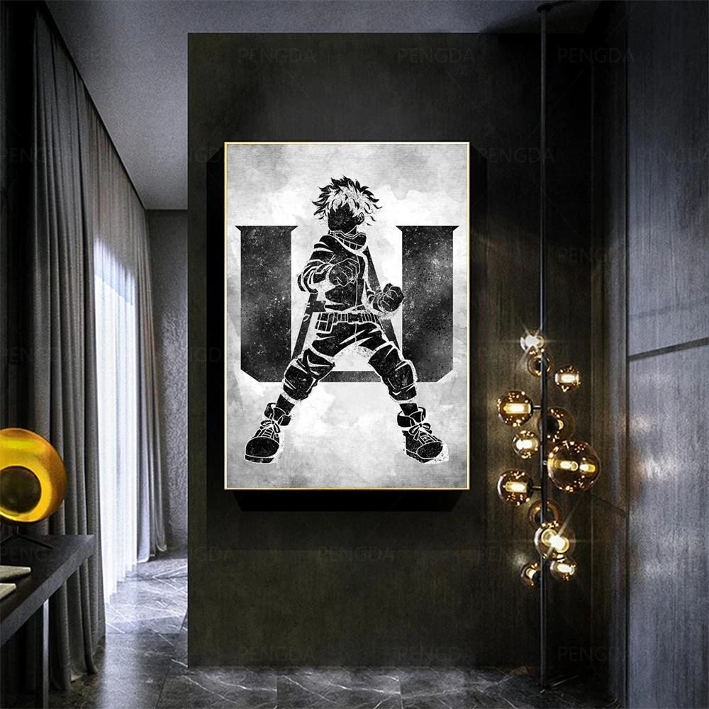 

Wall Art HD Printed Black White My Hero Academy Anime Canvas Poster Home Decor Deku Pictures Modular Modern Painting Bedroom