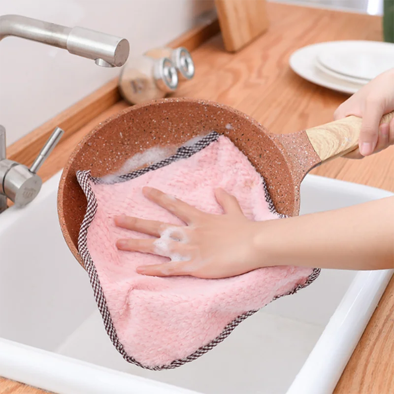 4pcs Household Kitchen Rags Gadgets Microfiber Towel Cleaning Cloth Non-stick Oil Thickened Cleaning Cloth Can Absorb Washing
