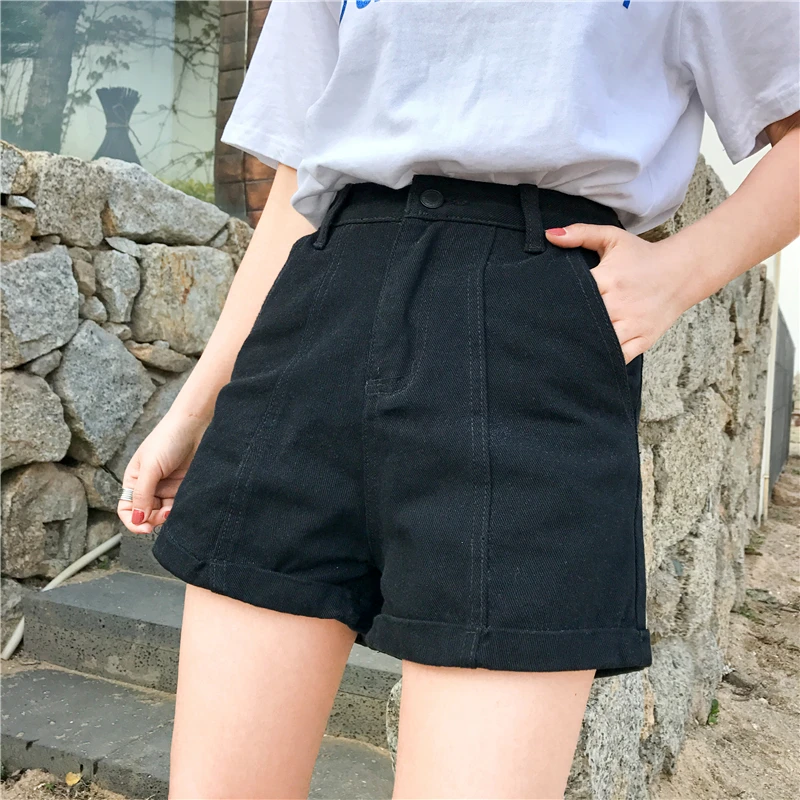 GOPLUS летние шорты женские винтажные однотонные повседневные черные джинсовые с