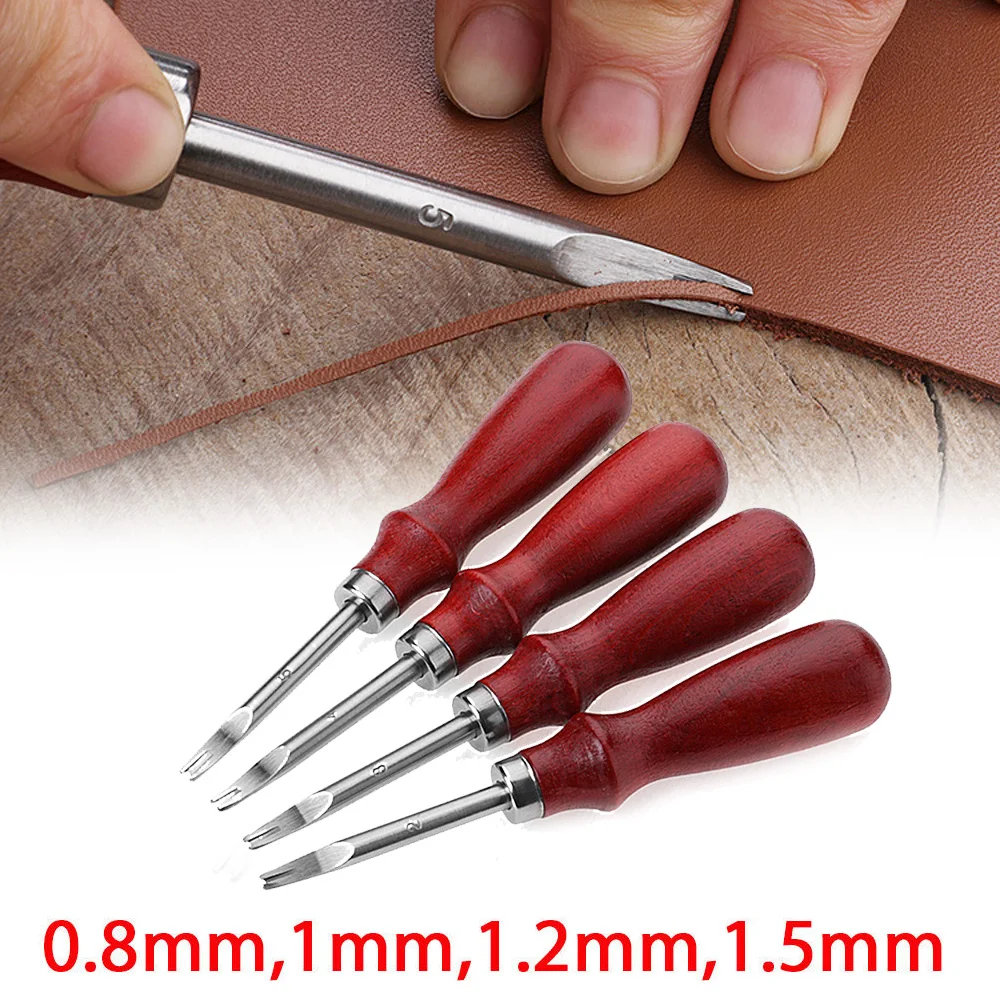 

4pcs Leather Craft Tools Edge Skiving Craft Tools Wood handle Beveling