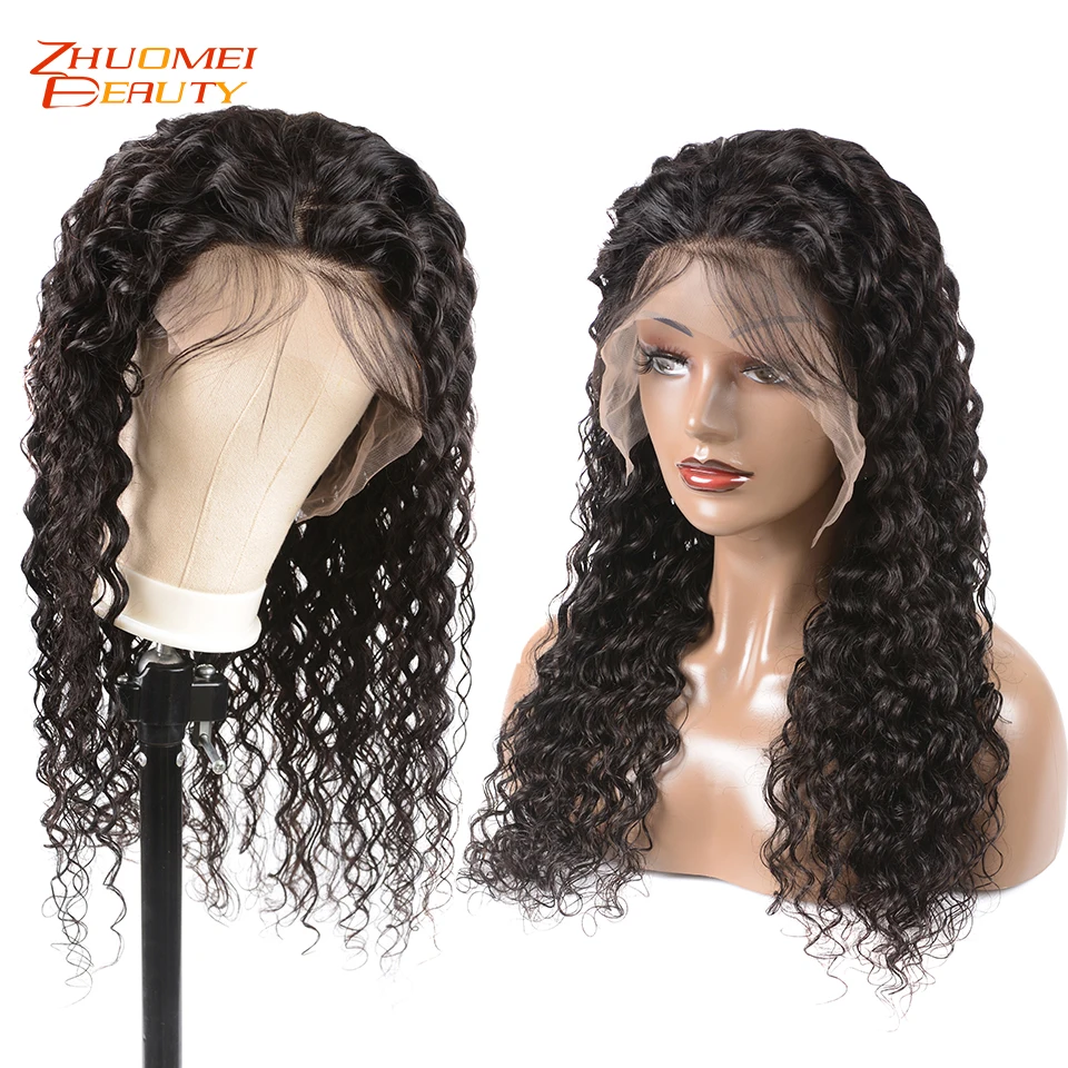Zhuomei beauty 13*6/13*4 глубокая волна фронта шнурка человеческих волос парики 150% перуанские волосы с неповрежденной кутикулой парик предварительно сорванный парик шнурка с детскими волосами