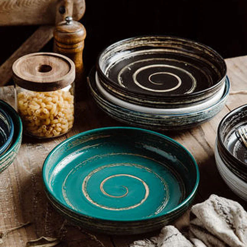 

FANCITY Nordic household shallow bowl creative soup bowl deep dish ceramic bowl tableware large bowl large salad bowl vegetable