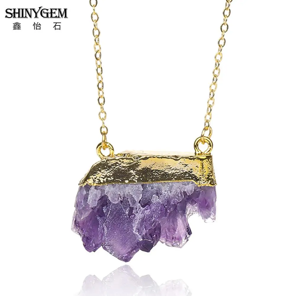ShinyGem случайный 20-35 мм натуральный с необработанными аметистами ожерелье Золотое