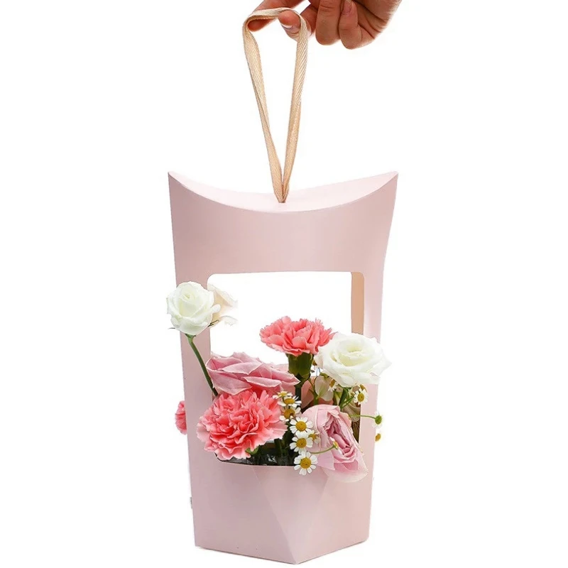 

Portable Flower Box Waterproof Paper Handy Gift Bag Kraft Handbag Wedding Rose Party Gift Box Packaging