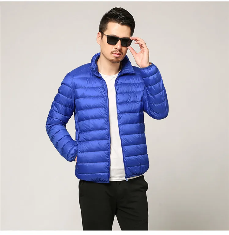Royal blue Multi-color Winter Fashion Brand Ultralight Duck Down Jacket Men Hooded Streetwear Light Feather Waterproof Warm Coat 4XL - Цвет: Royal blue