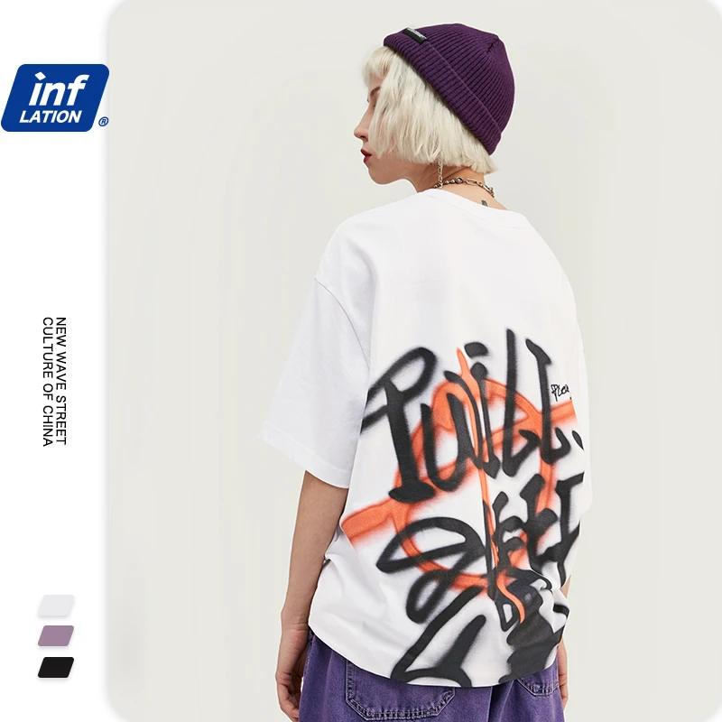 INFLATION Funny Mens T Shirt Streetwear Print Men T-shirt Street Hip Hop 100% Cotton Men's футболка 1166S20 | Мужская одежда