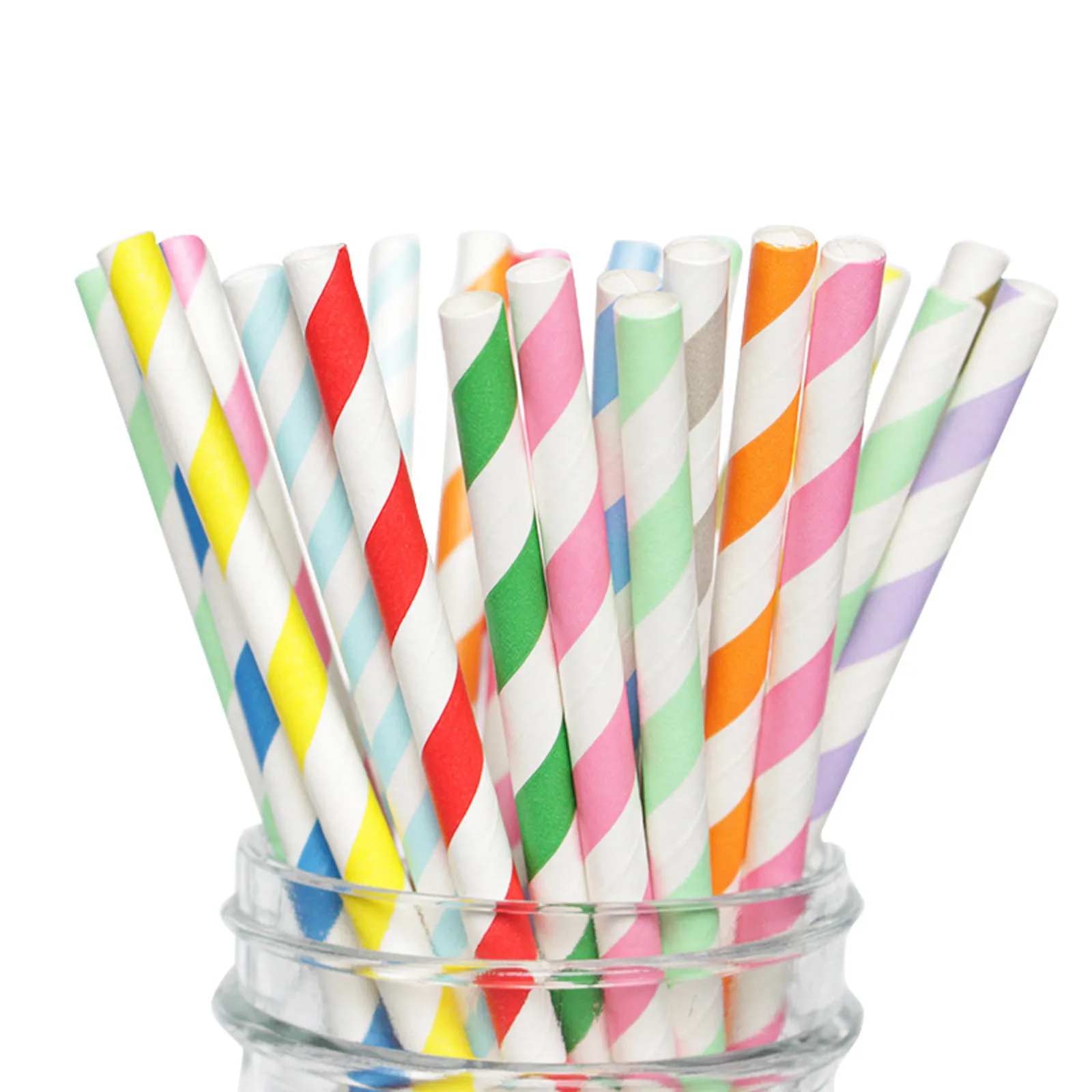 

200 Biodegradable Paper Straws - Durable & Eco-Friendly In 10 Color Stripes Rainbow Drinking Straws & Party Decoration Supplies