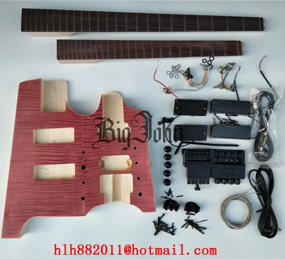 Незаконченный двойной шеи Безголовый электрогитара и бас без краски с