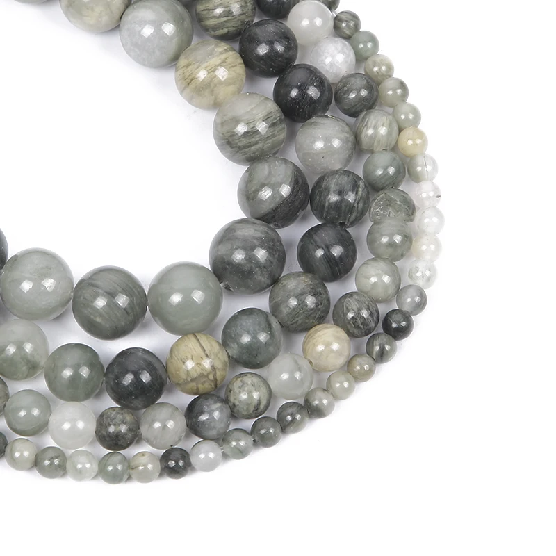 Natural Stone Green Grass Hat Smooth Charm Round Loose Beads For Jewelry Making Needlework Bracelet Diy Pick Size Strand 4-12 MM | Украшения