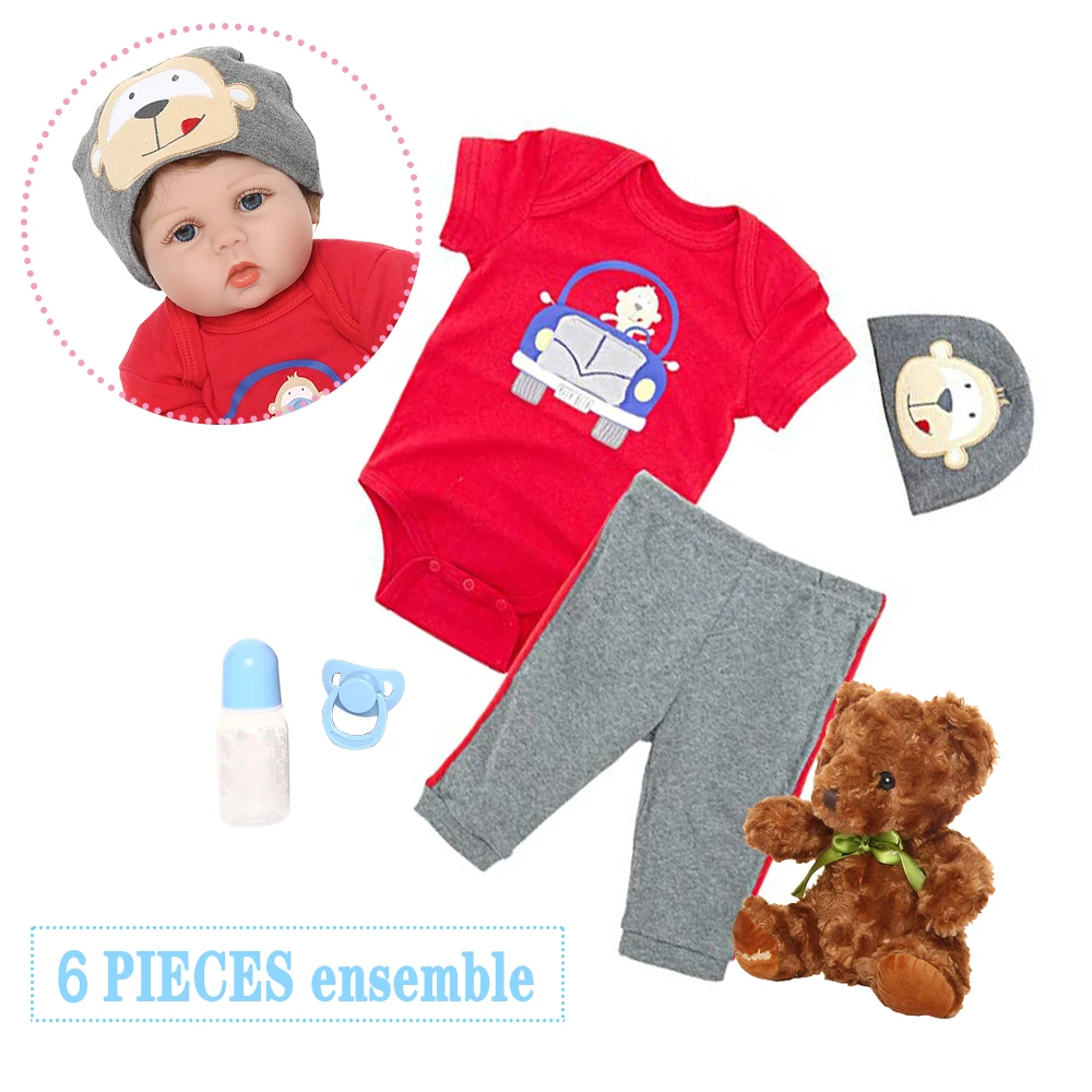 55 см Reborn Baby Doll мальчик новорожденный игрушка подарок силиконовый винил красный наряд с игрушкой медведь