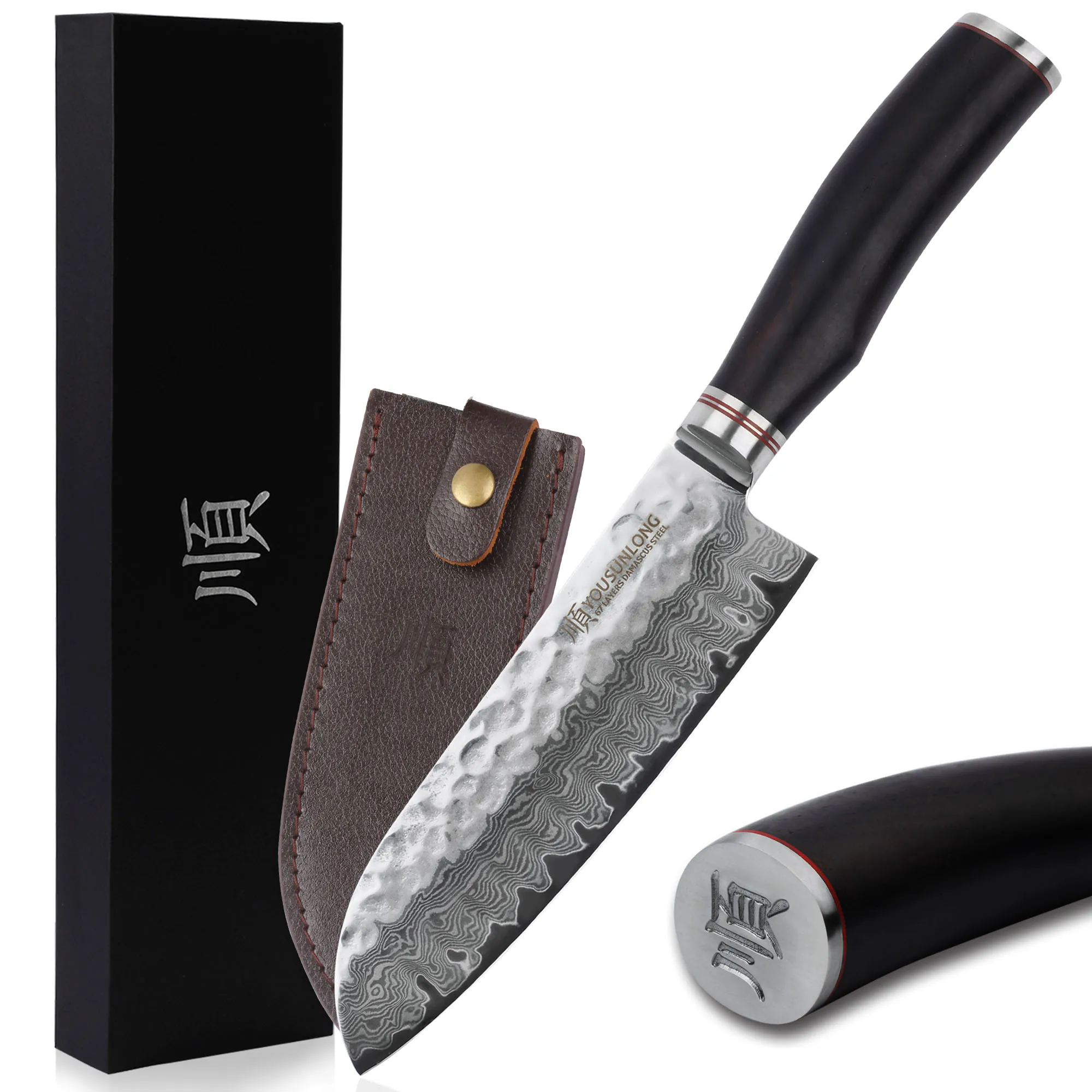 Нож шеф повара YOUSUNLONG Santoku 7 дюймов японский VG10 с деревянной ручкой из натурального