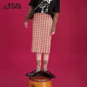 ELFSACK, карамель, ласточка, завышенная талия, Вязанная, повседневная юбка для женщин, 2019, зимняя, раздельная, облегающая, офисная, для девушек, базовые юбки