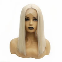 short bob platinum blonde wig with natural hairline synthetic lace front wig heat resistant glueless straight wigs for women